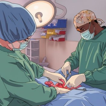 An illustration of two members of our surgical team performing a procedure